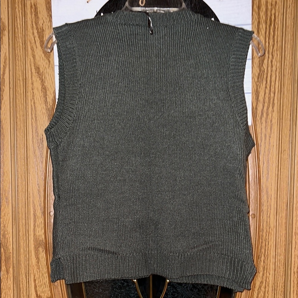 Olive Green V-Neck Knit Sweater - Picture 3 of 3